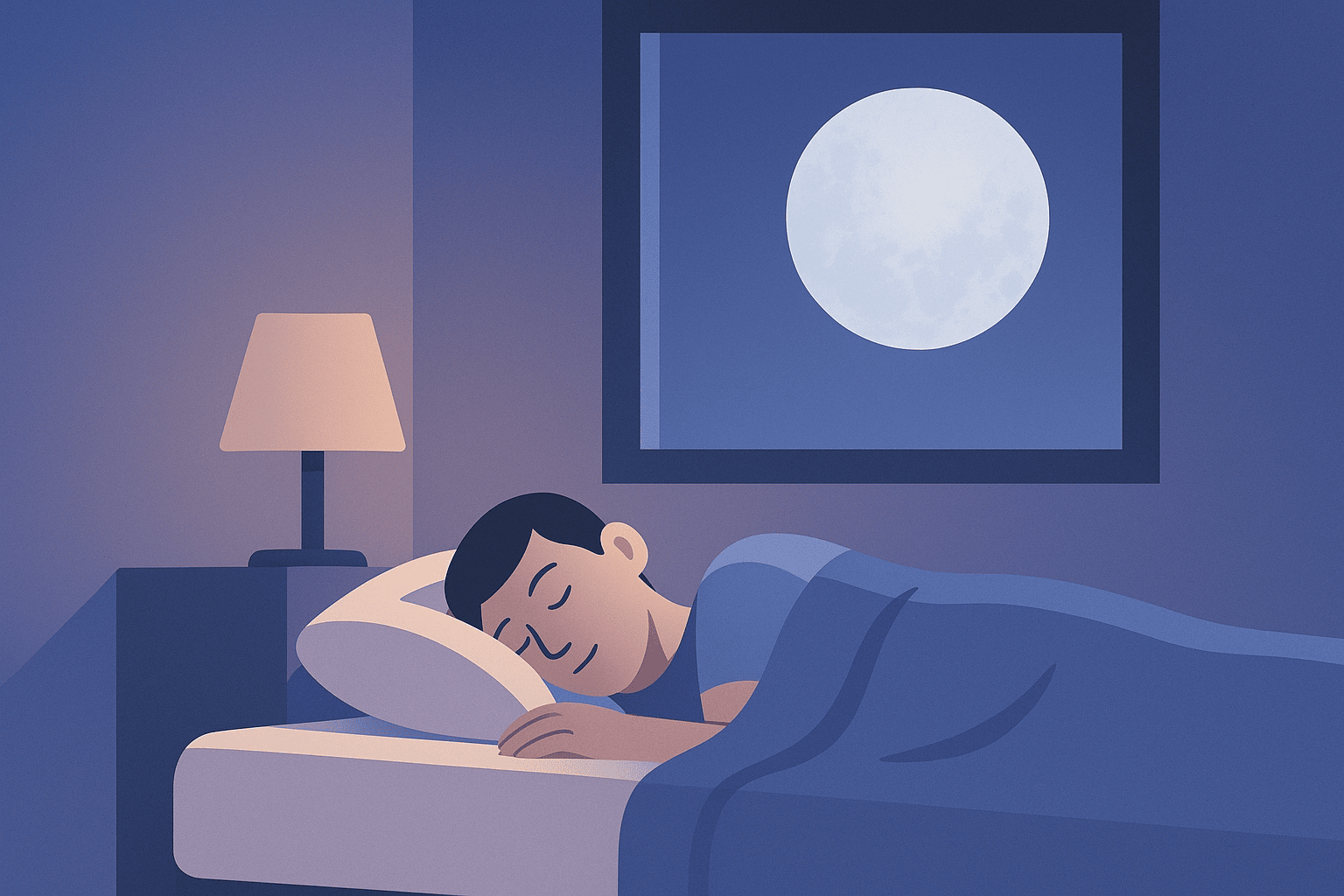 Persona durmiendo con luz de luna a traves de la ventana