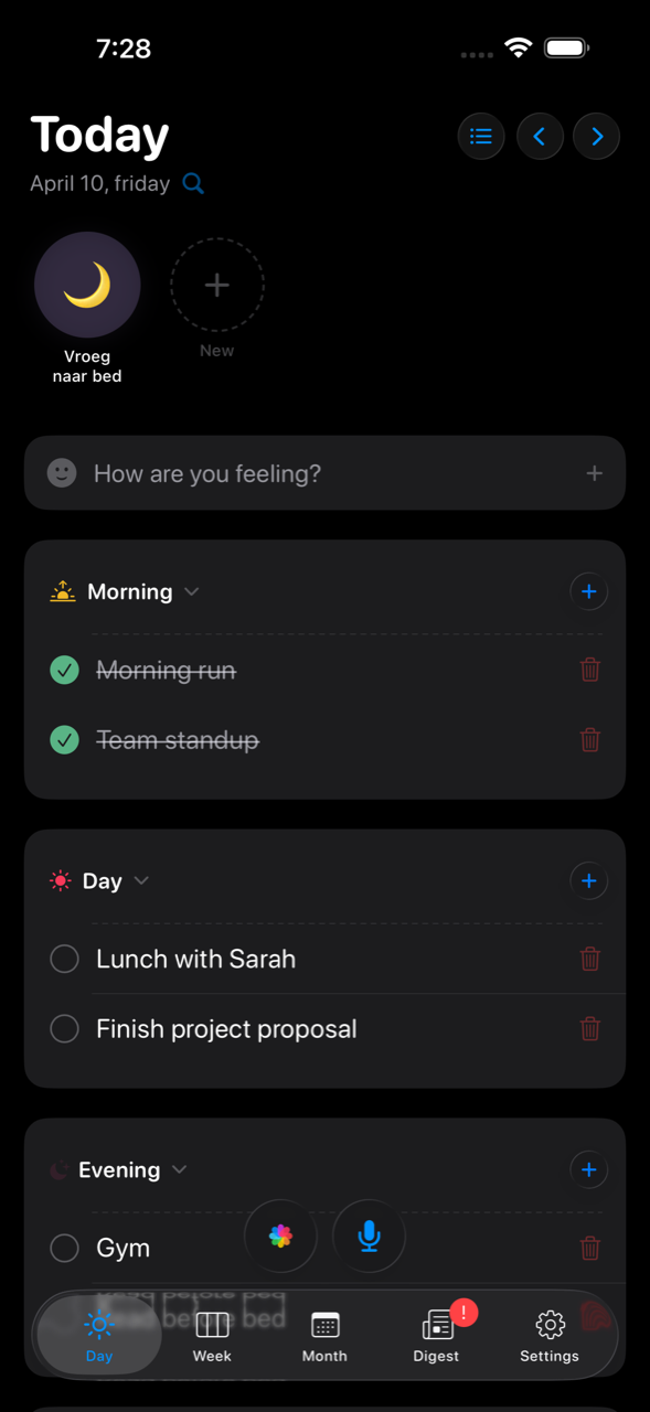 App Eva con le attività di oggi