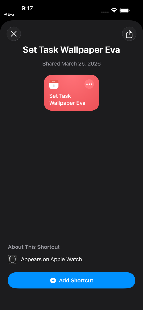Быстрая команда Set Task Wallpaper Eva в приложении Команды iOS