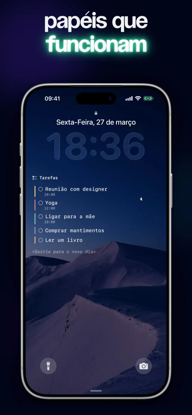 Papel de parede de tela de bloqueo da Eva com tarefas, clima e frase do dia
